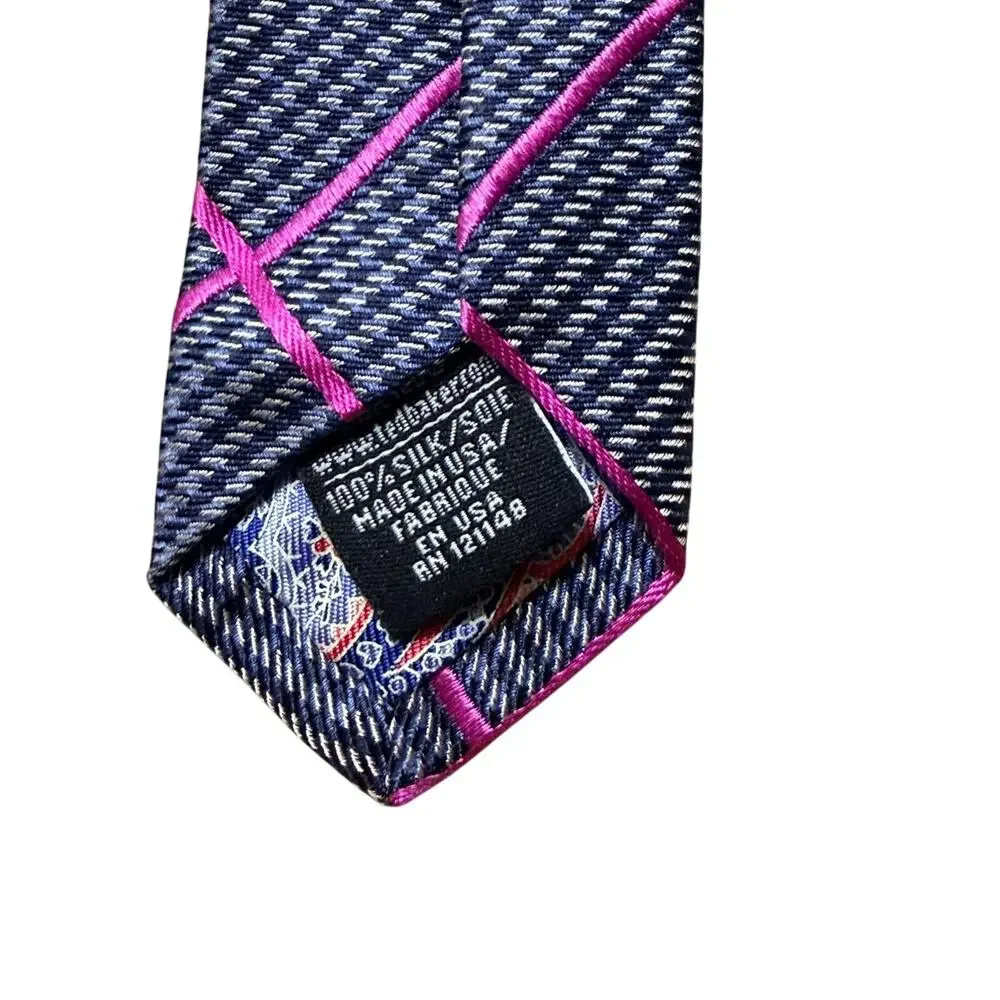 Ted Baker London Grey & Pink Textured Crosshatch 100% Silk Necktie